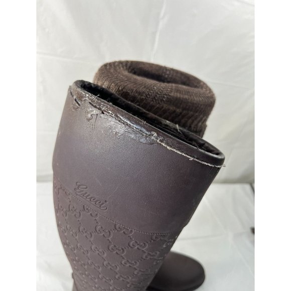 Authentic Gucci Vintage GG Monogram Rain Boots Brown Size 6 - Picture 5 of 16